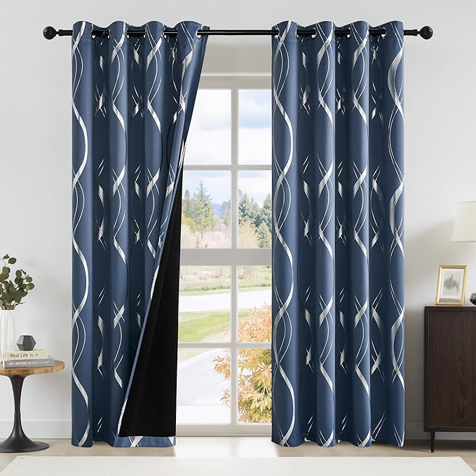 NICETOWN 100% Blackout Stone Blue Curtains for Living Room, Easy Care Solid Thermal Insulated Grommet Room Darkening Panels/Drapes for Boys Bedroom Decoration (2 Panels, 52" by 84") by NICETOWN