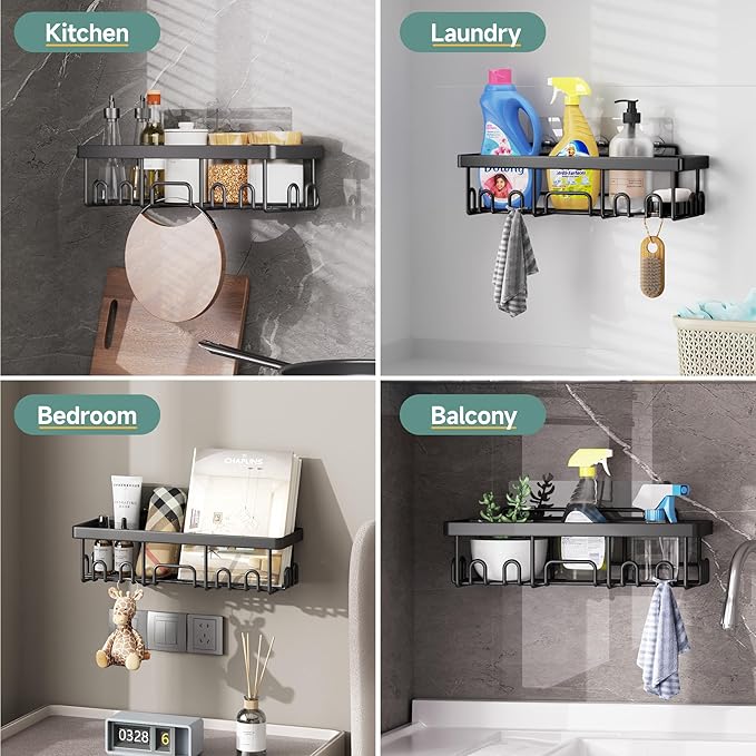 Veken Shower Caddy 6-Pack, Advanced Rustproof Design, No Drilling Adhesive Shelves, Rack with Soap Holder, Large Capacity Bathroom Organizers and Storage, Wall-Mounted Kitchen & Home Decor - Image 7