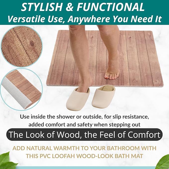 Square Shower Mat - Non Slip Shower Mats for Inside Shower - Extra Large 31x31 Shower Floor Mat Non Slip - Square Bath Mat for Shower - Secure Anti Slip Loofah Shower Bath Mat (31x31 Wood Teak) - Image 5