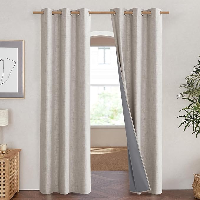 NICETOWN Brich Vintage Open Linen Weave Flax Thermal Curtains, 100% Blackout Curtains 84" Long for Dining Room, Soundproof Window Treatment Drapes for Hall Room, 42" Wide Per Panel, Set of 2 - Image 2