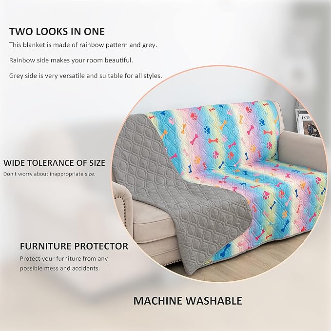 Waterproof Dog Bed Covers for Couch Protection Dog Pet Blanket Furniture Protector (82"x102",Colourful+Grey) - Image 3