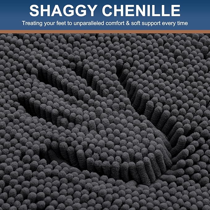 Smiry Luxury Chenille Bathroom Rugs 40x32, Extra Soft and Absorbent Shaggy Bath Mat, Machine Washable, Non-Slip Plush Carpet Runner for Tub, Shower, and Floor, Home Decor Accessories, Charcoal Grey - Image 3