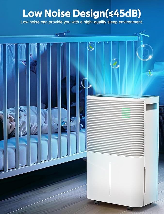 ZAFRO Dehumidifiers for Home, Bathroom, Bedroom, 45 Pints (50 Pint Under 90°F/90% RH) Dehumidifier with Auto Defrost, 4L Water Tank, 3 Colors LED Light, White - Image 4