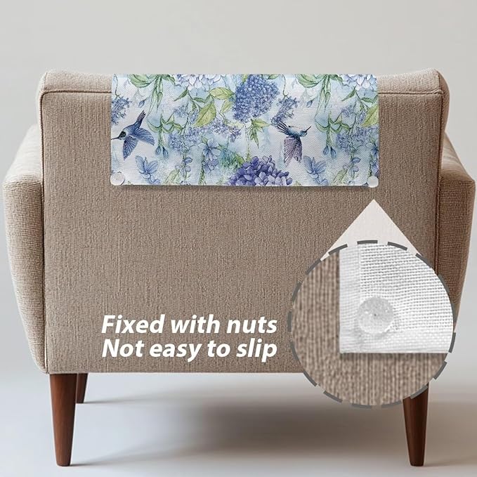 Hummingbird Floral Recliner Cover for Headrest Wear Resistant Head Rest Sofa Protector Easy to Install Furniture Protector with Pins - Image 4