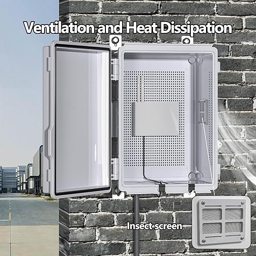 ABS Electrical Junction Box, Ventilated Design, Cable Grommets, IP65 Waterproof Enclosure, Indoor/Outdoor Use with Mounting Panel. (Grey Cover, 11"x7.4"x5.5") - Image 3