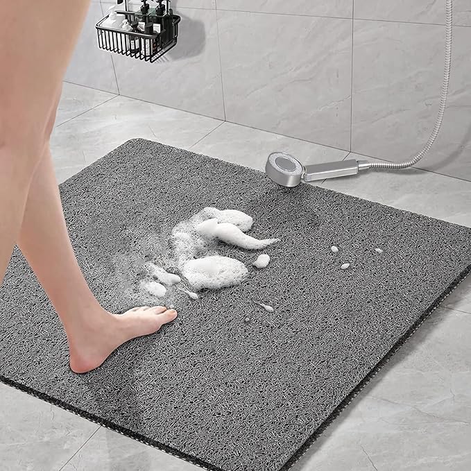 Non-Slip Shower Mat Bathtub Mat with Drain Soft on Feet PVC Loofah Shower for Bathroom Wet Area Quick Drying No Suction Cup Comfort Shower Rugs Bathroom Accessories (32”×32”) by ROIMOE