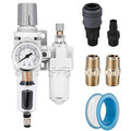 NANPU 1/4" NPT Auto-Drain Air Filter Regulator Lubricator Combo (FRL) Water/Oil Trap Separator - Gauge(0-150 psi), 5 Micron Brass Element, Poly Bowl, Metal Bracket by NANPU