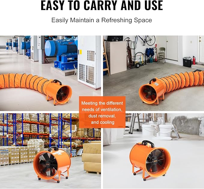 VEVOR 16 Inch Utility Blower Fan, 2 Speed 5175 CFM Heavy Duty Cylinder Axial Exhaust Fan with 33ft Duct Hose, Industrial Portable Confined Space Ventilator for basements, warehouse, Workshop - Image 5