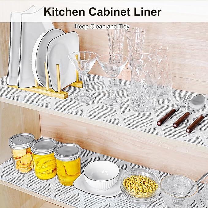 Drawer and Shelf Liner for Kitchen Cabinet,Non-Adhesive Cabinet Liner 24in x 30FT,Waterproof Shelf Paper Non-Slip Mats Cupboard Liner Contact Protect Dresser/Shelves/Table-Square Stripes - Image 5