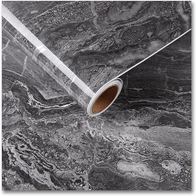 CRE8TIVE 12"x80" Glossy Dark Grey Silver Marble Contact Paper for Countertops Waterproof Marble Peel and Stick Wallpaper Removable Self Adhesive Countertop Contact Paper for Kitchen Bathroom Cabinets by CRE8TIVE