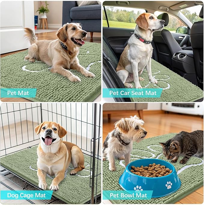 OLANLY Dog Door Mat for Muddy Paws 36x24, Paw Print Design, Absorbs Moisture and Dirt, Non-Slip Washable Doormat, Quick Dry Chenille Mud Mat for Dogs, Entry Indoor Entryway Carpet, Sage Green - Image 7