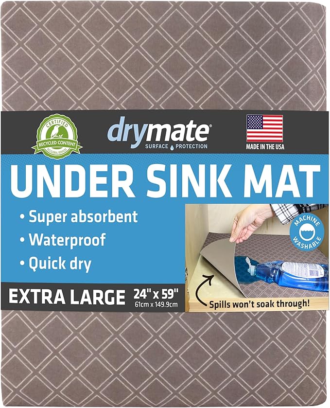 Drymate Premium XL Under Sink Mat, Waterproof Cabinet Protection Mats for Kitchen & Bathroom, Absorbent Shelf Liners, Slip-Resistant, Non-Adhesive, Machine Washable (USA Made)(24”x59”)(Taupe) by Drymate
