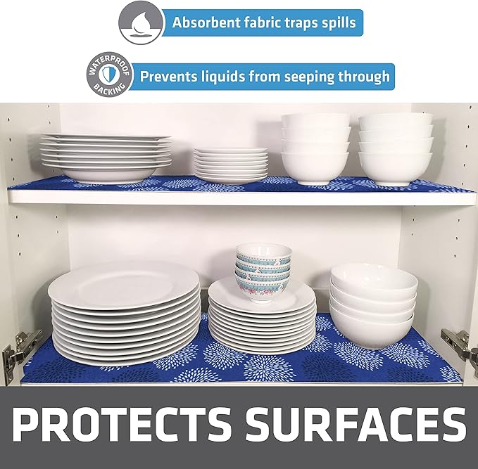 Drymate Premium Luxury Shelf & Drawer Liner, Thick Cushioned Fabric, Non-Adhesive, Absorbent, Waterproof, Slip-Resistant, Liners for Kitchen Cabinets, Cupboards (USA Made)(12”x59”)(24-Pack)(GoodBlue) - Image 3