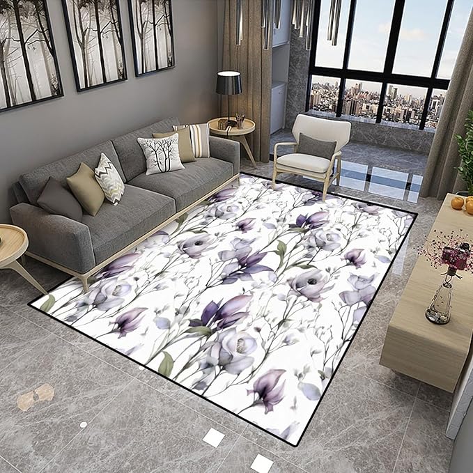 Watercolor Floral Runner: Moisture Barrier Area Rug for Living Room/Bedroom Fade, Flame, Stain Resistant, Quick Dry, Waterproof Floor Carpet, 72 x 108 Inch - Image 4