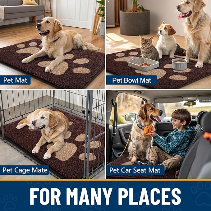 Smiry Dog Door Mat for Muddy Paws, Absorbs Moisture and Dirt, Low-Profile Entryway Mat with Non-Slip Backing, Entry Indoor Outdoor Doormat for Inside Floor (48x30 Inches, Brown, Paw) - Image 7