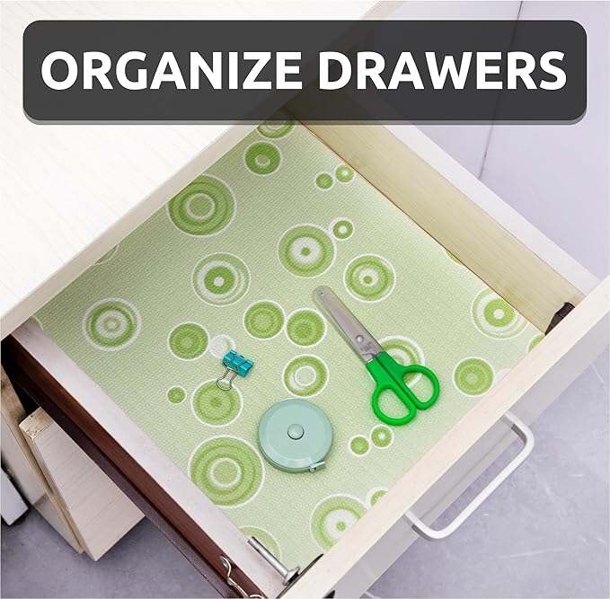 FIFTY FEET 12X120 Inch Shelf Liner for Kitchen Cabinets, PVC Drawer Liner for Dresser Non-Slip Bathroom, Non-Adhesive Cabinet Liner Washable (Green Bubble)(1 Roll) - Image 9
