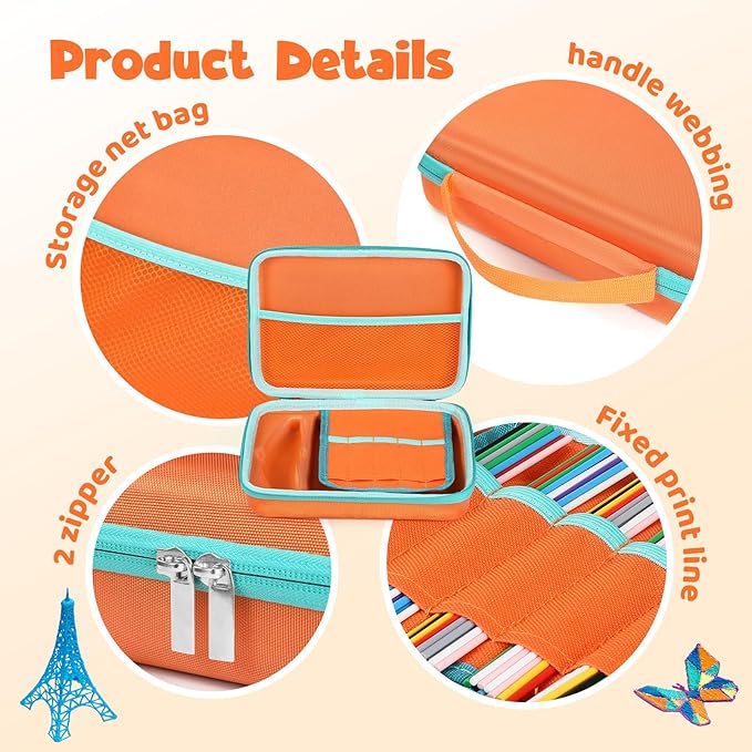 Case Compatible with 3Doodler Start+ Essentials for 3D Pen Set for Kids, Carrying Holder Fit for Printing Pens, Storage Organizer for Printing Filament Refill, Micro-USB Charger (3D-05-Orange) - Image 6