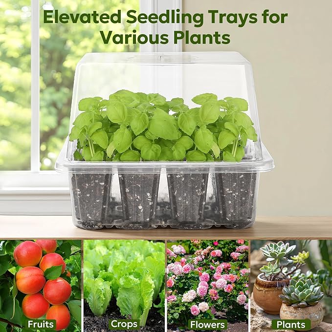 MIXC Seed Starter Kit with Grow Light, Elevated Seedling Tray Kit with Adjustable Humidity Dome and Clear Cell Tray, 12 Full Spectrum Led Beads for Seed Starting Greenhouse, 4 Pack, Transparent - Image 8