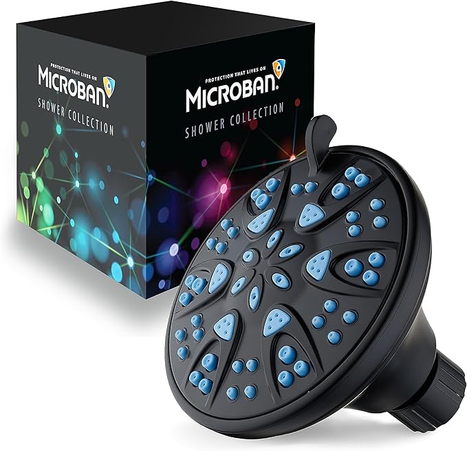 AquaDance Antimicrobial – Anti-Clog High-Pressure 6-Setting Head with Microban Nozzle Protection from Growth of Mold, Mildew & Bacteria for Stronger Shower 4", Aqua Blue Jets - Image 2