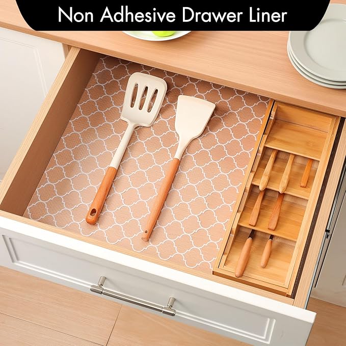 Cooyes Shelf Liner for Kitchen Cabinets – Non-Adhesive Waterproof Drawer Liner – Durable EVA Material Easy-to-Cut Shelf Paper for Refrigerator, Cupboard, Dresser with Modern Pattern - Image 2