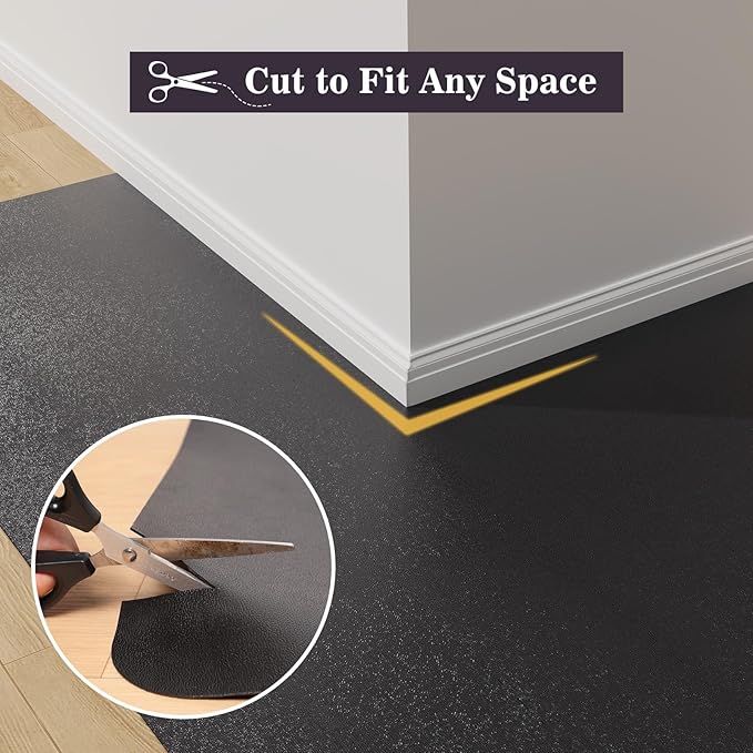 8'×12' Black Floor Mat for Under Kitchen Table, Waterpoof Easy Cleaning Plastic Area Rug Protector Cover, No Spill Easy Flat Floor Protector for Living Room, Art Studio - Image 6