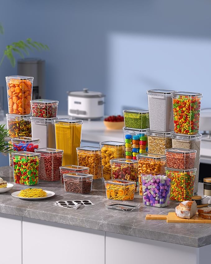30 PCS Airtight Food Storage Containers with Lids, Kitchen Pantry Organization and Storage, BPA-Free Plastic Scale Food Canisters for Cereal, Flour, Sugar, Dry Food, Include Labels & Marker - Image 8