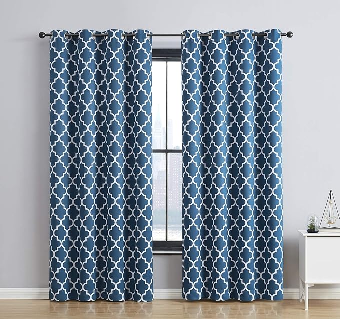 HLC.ME Lattice Print Pattern 72 Inch Curtains Blackout - Energy Smart Thermal Window Coverings Set, Summer/Winter Heat Blocking Draperies for Bedroom - 2 Panels - 52 W x 72 L - Dark Teal Blue - Image 6