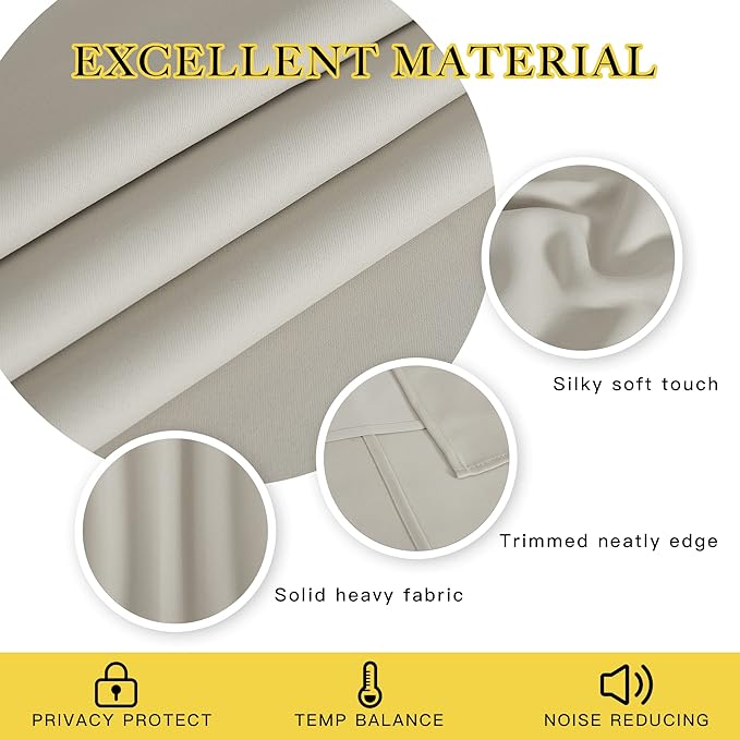 NICETOWN Blackout Natural Curtain for Living Room - Thermal Insulated Solid Grommet Sound Reducing Energy Saving Window Drape for Bedroom/Dining Room, 1 Panel, W66 x L90 - Image 5