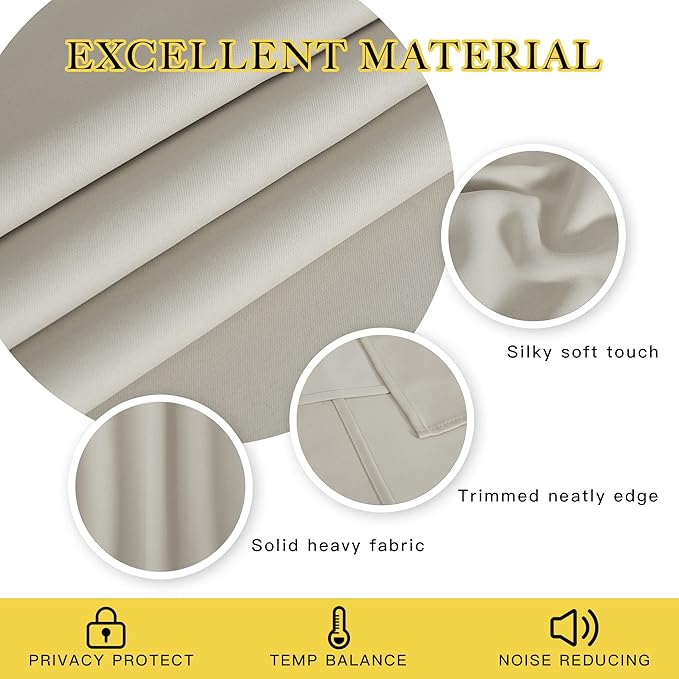 NICETOWN Blackout Kitchen Curtains 45 inch Length - Grommet Thermal Insulated Solid Vertical Drapes Room Darkening Sound Reducing for Bedroom, Natural, 1 Panel, W52 x L45 - Image 4