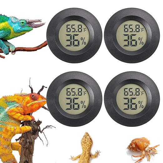 Reptile Thermometer and Humidity Gauge Digtal Terrarium Thermometer Circular Bearded Dragon Cage Accessories Reptile Temp and Humidity Gauge for Leopard Gecko Hermit Crab Gecko Lizard Etc 4pc by SerundoAuto