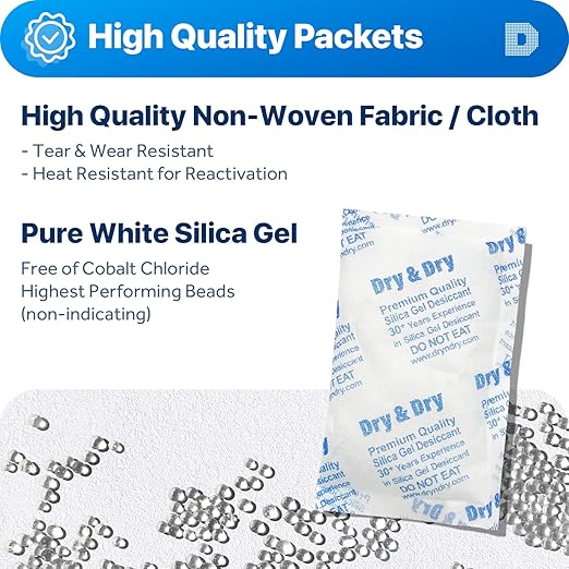 Dry & Dry 100 Gram [200 Packets] Silica Gel Packets Desiccants, Silica Packets - Rechargeable Silica Gel Packs, Desiccants Packets, Silica Gel - Image 2