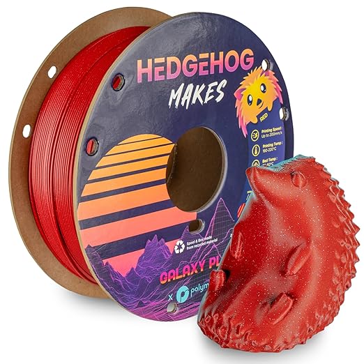 Polymaker Galaxy PLA Filament Hedgehog Makes Galaxy Red 1.75mm 1kg 3D Printer Filament, PolyLite Twinkling 3D Printing Filament by Polymaker