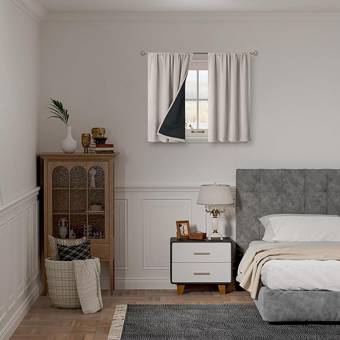 BGment Blackout Curtains for Small Window, Thermal Insulated Full Room Darkening Soundproof Rod Pocket Curtains for Bedroom 54 Inch Length 2 Panels Set, Each Short Panel 52 Inch Wide, Cashmere - Image 2