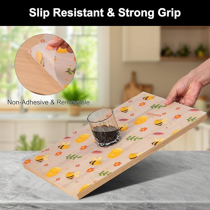 Cooyes Shelf Liner – Non-Slip Cabinet & Drawer Liner for Kitchen – Non-Adhesive Waterproof Shelf Paper with Modern Pattern – Durable EVA Cabinet Mat – Easy to Cut (Amber,11.8" W x 118" L) - Image 2