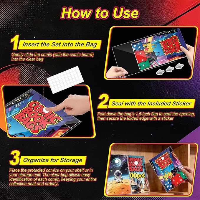 100 Pack Current Comic Book Bags and Boards, Thick Acid-Free Comic Books Backing Boards, Clear Book Sleeves Protector for Current Comics Storage and Protection - Image 5