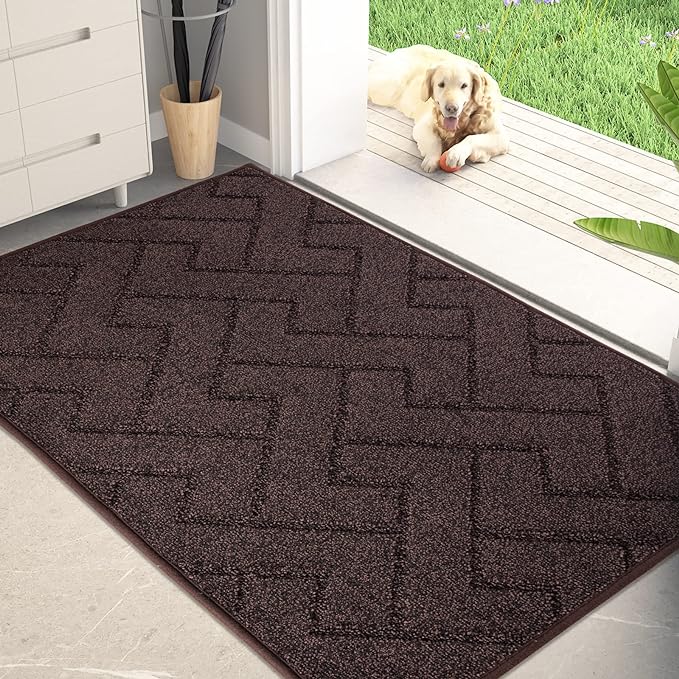 PURRUGS Dirt Trapping Door Mat 34" x 59", Non-Slip Machine Washable Entry Rug, Dog Doormat, Indoor Front Door Mat, Super Absorbent Entryway Rug for Muddy Shoes & Paws, Brown by PURRUGS