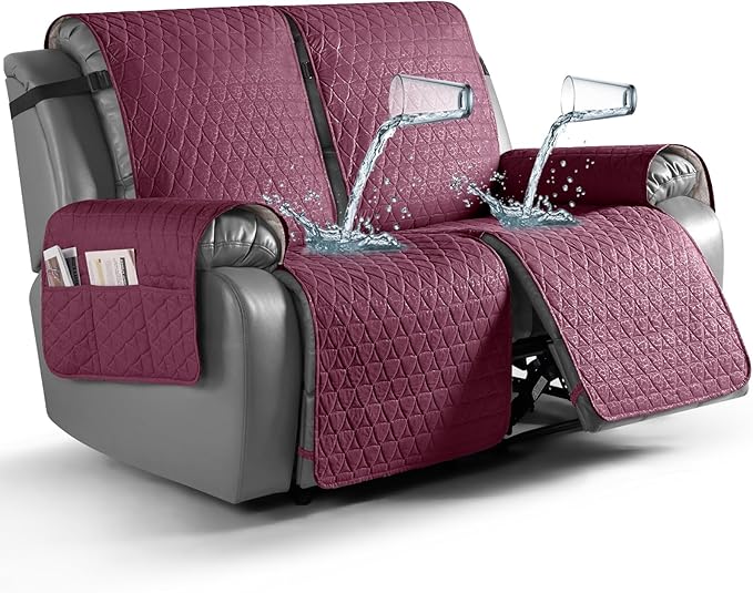TAOCOCO 100% Waterproof Recliner Cover, Non-Slip Washable Reclining Couch Cover with Elastic Leg Straps, Furniture Protector for Dogs (Wine, 2 Seater) by TAOCOCO