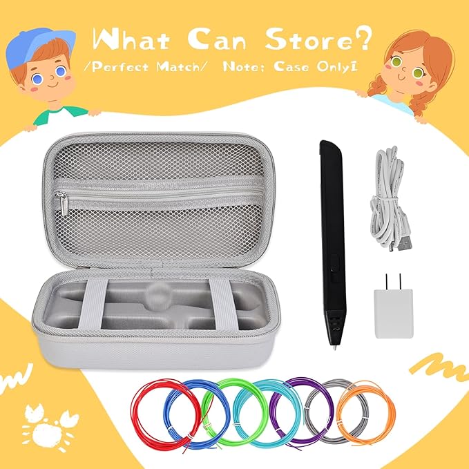 Case Compatible with 3Doodler Start+ Essentials for 3D Pen Set for Kids, Carrying Holder Fit for Printing Pens, Storage Organizer for Printing Filament Refill, Micro-USB Charger (3D-02-Grey) - Image 5
