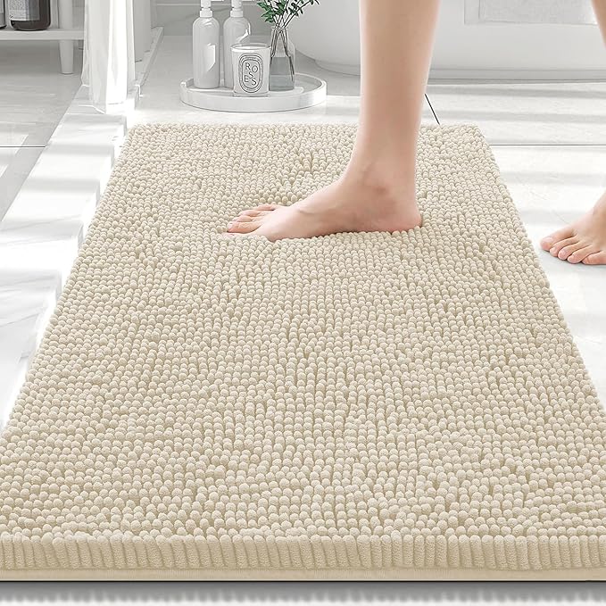 Smiry Luxury Chenille Bathroom Rugs 30x20, Extra Soft and Absorbent Shaggy Bath Mat, Machine Washable, Non-Slip Plush Carpet Runner for Tub, Shower, and Floor, Home Decor Accessories, Sand by Smiry