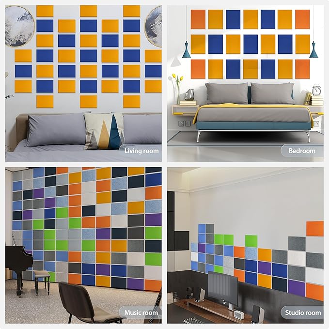 12 Pack Acoustic Panels Self Adhesive Sound Proof Foam, High Density Sound Acoustic Panel, 16X12X0.4 Inch 4:3 Rectangle Panels in Home, Office, Reccording Room, Studio,and more(Orange) - Image 7