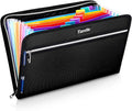 Fireproof Safe Waterproof Accordion File Bag Folder Expanding Filing Folder with 14 Multicolored Pockets, A4 Letter Size, Document Organizer Holder and Color Labels /2 Zipper (Black 14.3" x 9.8") by Tamfile