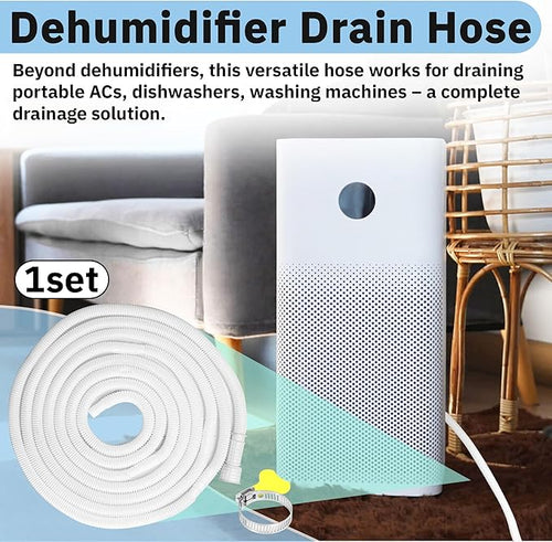 10 Ft Portable Dehumidifier Drain Hose | Universal Replacement Hose Kit with Cuttable Rubber Adapter & Clamp | Flexible 3/4" FHT Leakproof Discharge Hose for Most AC and Dehumidifiers - Image 2