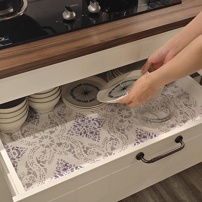 Tatyanna Shelf Liner for Kitchen Cabinets Non Adhesive Boho Drawer Liners Strong Grip Non Slip Cabinet Liner Waterproof Easy to Clean Shelf Liners for Pantry Cupboard Dresser Shelves 12IN x 10FT - Image 9