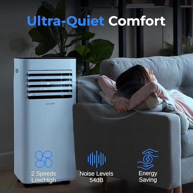 SereneLife Portable Conditioner, 8000 BTU 3-in-1 Compact Standing Air Conditioner for Rooms Up to 300 Sq. Ft., Energy Efficient Floor AC Unit with Remote Control, Universal Casters, Window Mount Kit - Image 4