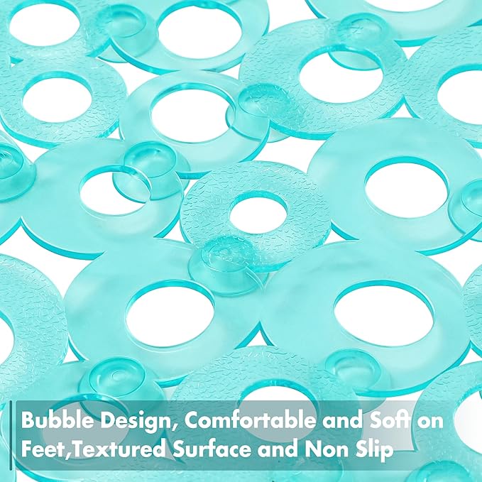 WELTRXE Oval Bathtub Mat Non Slip, Clear Teal Bubbles Bath Mats for Tub, Shower Mat with Drain Holes, Suction Cups, Machine Washable Bath Tub Mat, BPA, Latex, Phthalate Free for Bathroom, 27 x 14 Inch - Image 4