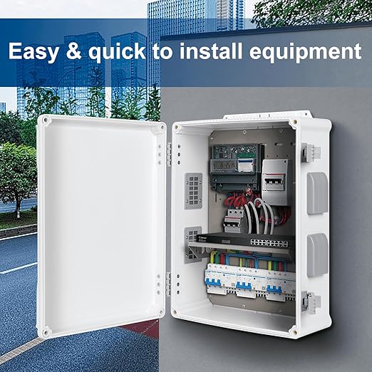 Outdoor Electrical Junction Box, ABS Water Resistant Enclosure with Internal Mounting Panel & Hinged Cover (16.5" H x 12.6" L x 6.1" W) - Image 2