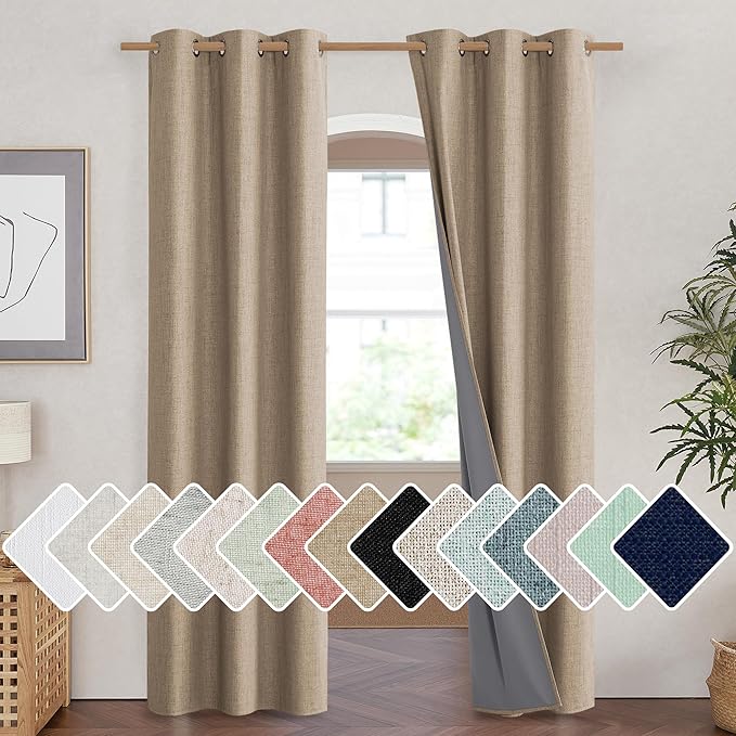 NICETOWN Burlap Vintage Open Linen Weave Flax Thermal Curtains, 100% Blackout Curtains 90" Long for Dining Room, Soundproof Window Treatment Drapes for Hall Room, 42" Wide Per Panel, Set of 2 by NICETOWN