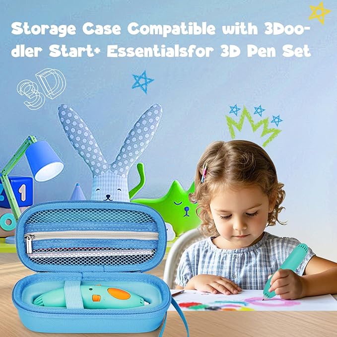 Case Compatible with 3Doodler Start+ Essentials for 3D Pen Set for Kids, Carrying Holder Fit for Printing Pens,Storage Organizer for Printing Filament Refill,Micro-USB Charger (3D-01-Blue) - Image 6