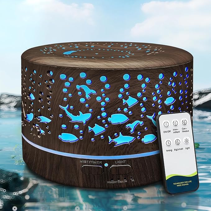 Diffusers for Essential Oils Large Room with R/C,600ml Essential Oil Diffusers for Home,Waterless Auto Off 7 Colors Changed 3 Mist Modes,Cool Mist Humidifiers for House Bedroom Decor,Gifts,Dark Wood by Roonbo