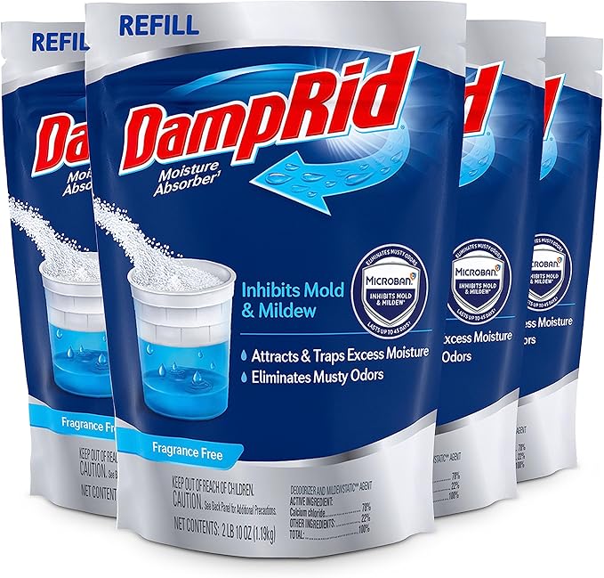 DampRid Refill Bag, 42 oz., 4-Pack - Fragrance Free Moisture Absorbers for Rooms with Excess Humidity, Long-Lasting, Inhibits Mold & Mildew by DampRid